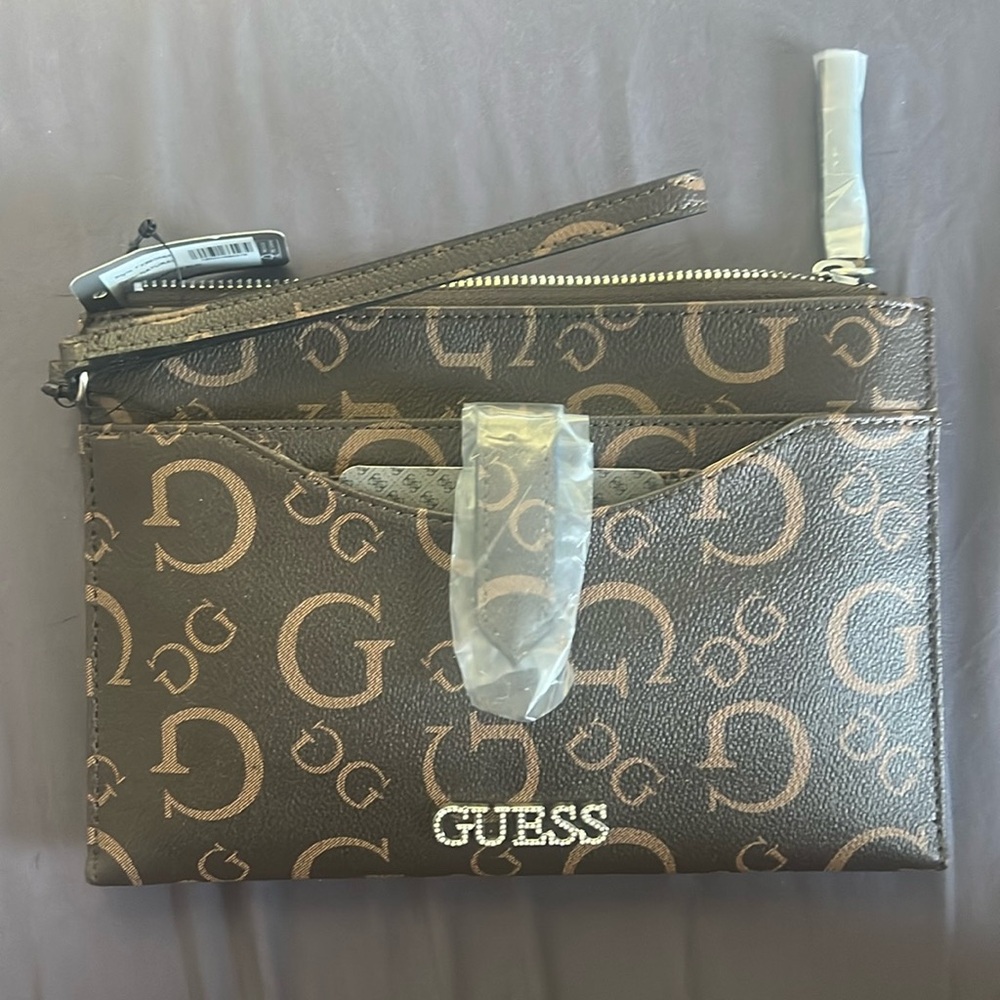 Natural Brown GUESS Wristlet